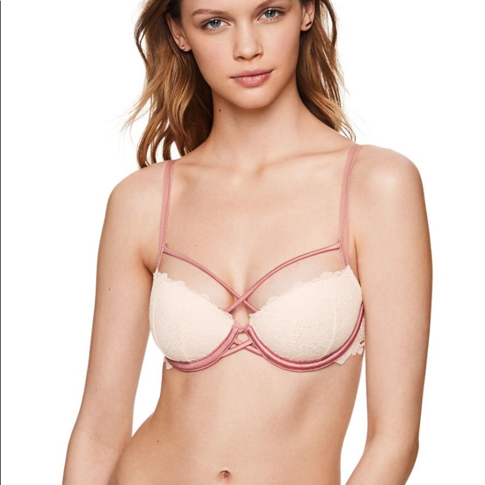 VS PINK rose/white strappy bra 32B